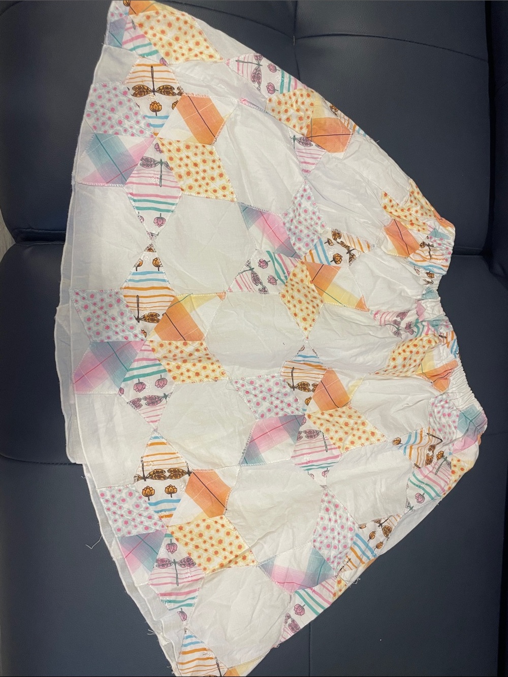White Circle Skirt with Pastel Patchwork 22 inch elastic waist